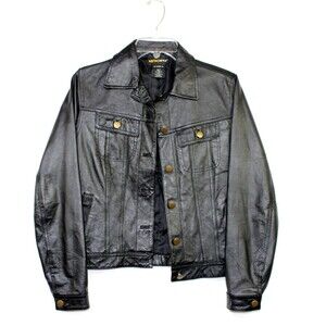 Metrostyle 100% Leather Black Jacket Lined Biker Size 4 Womens